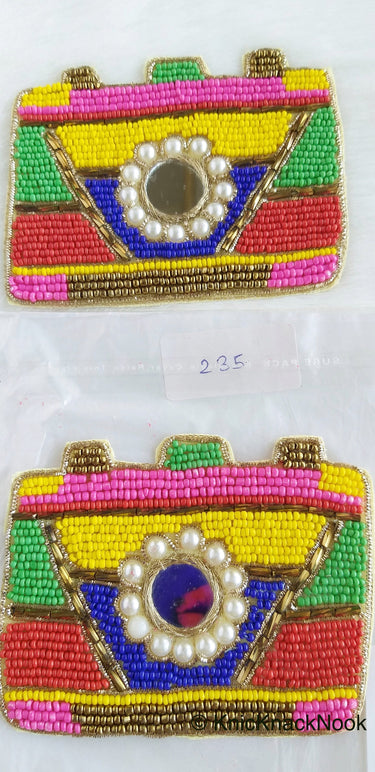 Camera Shape Beaded Applique In Pink, Yellow, Blue